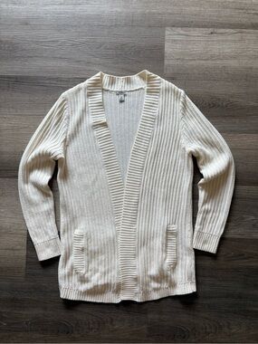 L.L. Bean Cream Ribbed Open-Front Cardigan